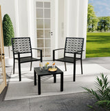 Trendyhom 3 Piece Patio Bistro Set, Carved Back Design Outdoor Bistro Table and Chairs Set of 2, Stackable Outdoor Patio Furniture Set for Patio, Balcony, Porch Indoor Outdoor, Black Trendyhom