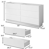 Alorksi 6 Drawer Dresser for Bedroom with Tempered Glass Top, Wide Modern Dresser Organizer with LED Lights, Chest of Drawers for Living Room, Entryway, White Alorksi