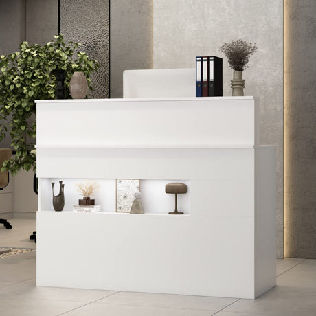 AIEGLE Reception Desk with Counter, Retail Counter with Lighted Display Shelf & Lockable Drawers, for Salon Reception Room Checkout Office, White (47.2" W x 19.7" D x 39.2" H) AIEGLE
