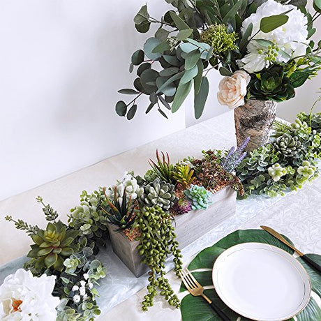 Supla Artificial Potted Succulents Plants Arrangement Fake Succulent Plants in Rectangular Wooden Pot Arrangement for Table Centerpiece Windowsill Greenery Decor Supla