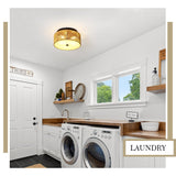 ANQIANYUE Rattan Flush Mount Ceiling Light, Boho Ceiling Light Fixture, 3-Lights Hand Woven Ceiling Light Fixture with PVC Plate for Hallway Bedroom Kitchen Entryway Living Room Foyer ANQIANYUE