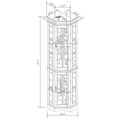 HOMIQUEEN Corner Curio Display Cabinet with 5 Shelves and Lighting System, Wooden Accent China Cabinet with Tempered Glass Doors for Living Room, Bar and Liquor Storage Area (Walnut) - WoodArtSupply