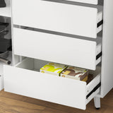 ECACAD Freestanding Kitchen Pantry Storage Cabinet with 4 Glass Doors, Shelves & 4 Drawers, Modern Sideboard Buffet Cabinet, Wood Kitchen Cupboard with Hutch and Hooks, White ECACAD