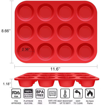 YJWYDM 12 Cups Silicone Muffin Pan, 2 Pack Non-Stick Cupcake Pans Silicone Muffin Tray Baking Pan for Making Muffin Cakes, Cupcake, Bread, Tart, Egg Bites