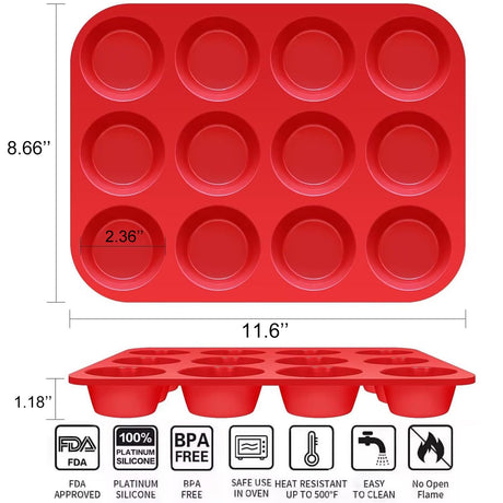YJWYDM 12 Cups Silicone Muffin Pan, 2 Pack Non-Stick Cupcake Pans Silicone Muffin Tray Baking Pan for Making Muffin Cakes, Cupcake, Bread, Tart, Egg Bites YJWYDM