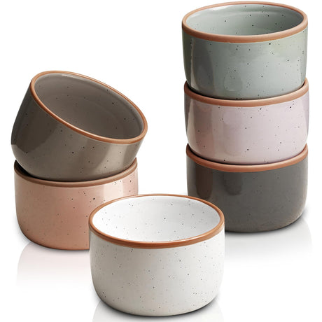 Morandi Color Ramekins Set of 6, 6 oz Creme Brulee Ramekins Oven Safe, Porcelain Ramekins Bowls, Mini Cheesecake Pans, Small Baking Dish, Dipping Sauce Bowls, Ramekins for Baking Souffle, Ice Cream Gencywe