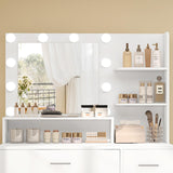 FIONESO Vanity Desk with Mirror and Lights, Makeup Vanity with 5 Drawers and 3 Storage Shelves, 3 Color Modes & Adjustable Brightness Dressing Table, Vanity Desk for Bedroom, White FIONESO