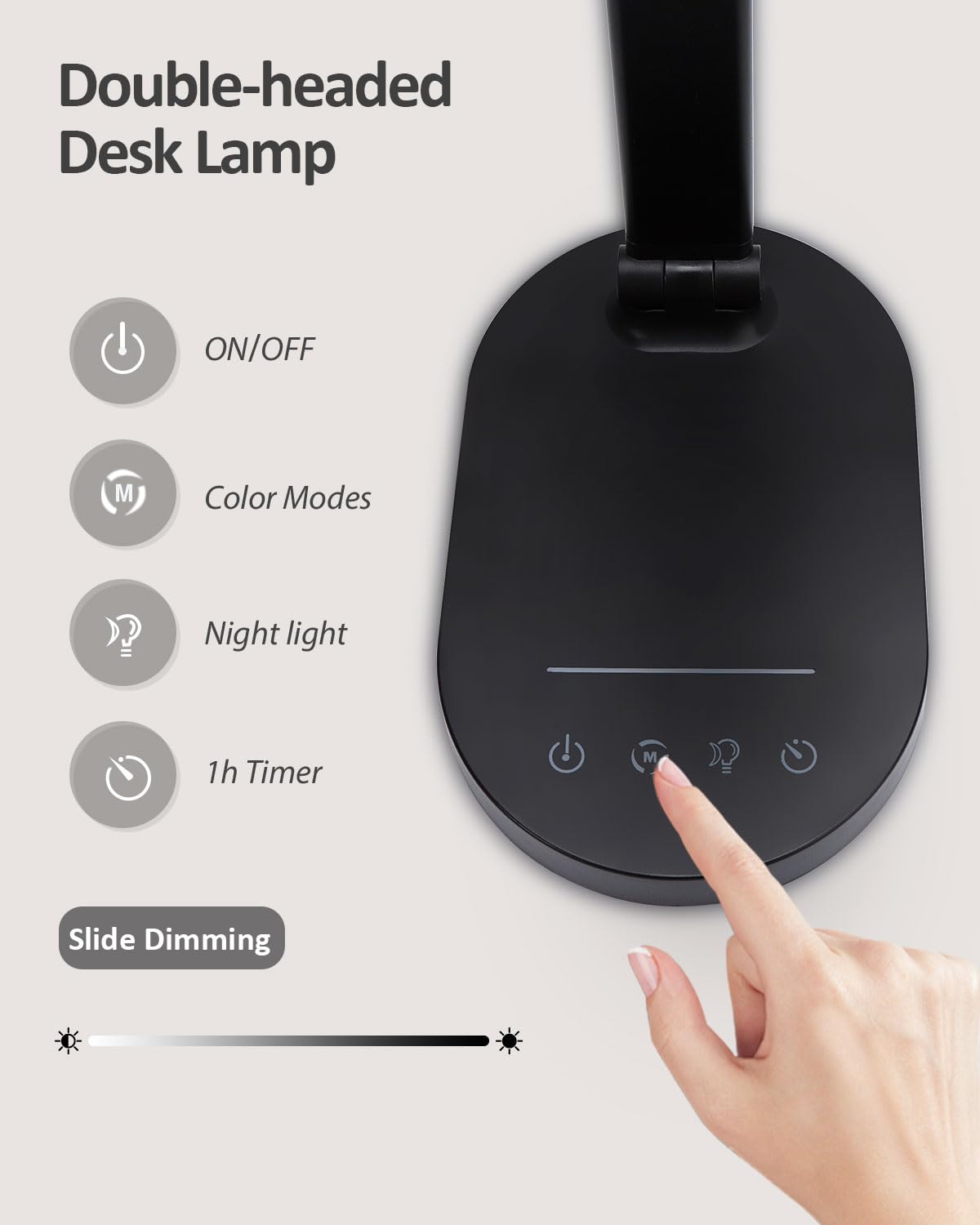 LED Desk Lamps for Home Office, 14W Double Swing Arm LED Desk Lamp with USB Charging Port, Eye-Caring Architect Task Lamp, Desktop Lamp with Night Light Table Light for Work Study Craft with Adapter hukunos
