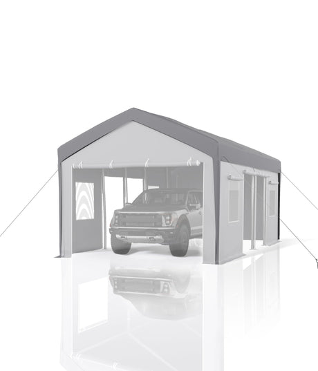 GarveeLife 25'x 13'x 11' Windproof Carport Top Replacement Cover Grey Heavy-Duty Garage Top Tent Shelter Tarp Waterproof & UV Protected (Top Cover ONLY, Frame Not Included) GarveeLife