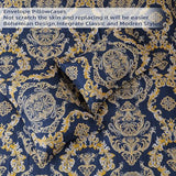 WONGS BEDDING Blue Gold Comforter Set King Size, Damask Texture 7 Pieces Bed in a Bag Microfiber Comforter Bedding Sets -1 Comforter, 1 Flat Sheet, 1 Fitted Sheet, 2 Pillow Shams, 2 Pillowcases WONGS BEDDING