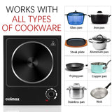 CUSIMAX Hot Plate, Single Burner Electric Cooktop, 1500W Electric Burner Hot Plate for Cooking with Adjustable Temperature, Portable Countertop Burner Stainless Steel, Black, New Model CUSIMAX