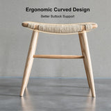 homary Natural Ash Wood Stool Ottoman Hand-Woven Foot Stool, Entryway Bench for Living Room & Bedroom, Comfortable Functional Seating homary