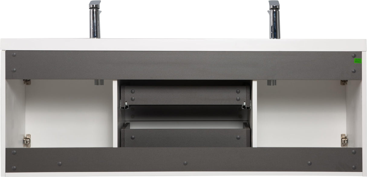 60" Floating Bathroom Vanity with Sink, Modern Wall-Mounted Bathroom Storage Vanity Cabinet with Double Resin Top Basin and Two Soft Close Drawers, Glossy White Wekuku