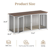Large Dog Crate Furniture for 2 Dogs, 71.6" Pro XXL Heavy Duty Dog Kennel Furniture with Divider, Steel Frame Indoor Double Dog Crate for Large Medium Small Dogs, Warm White Neoriver