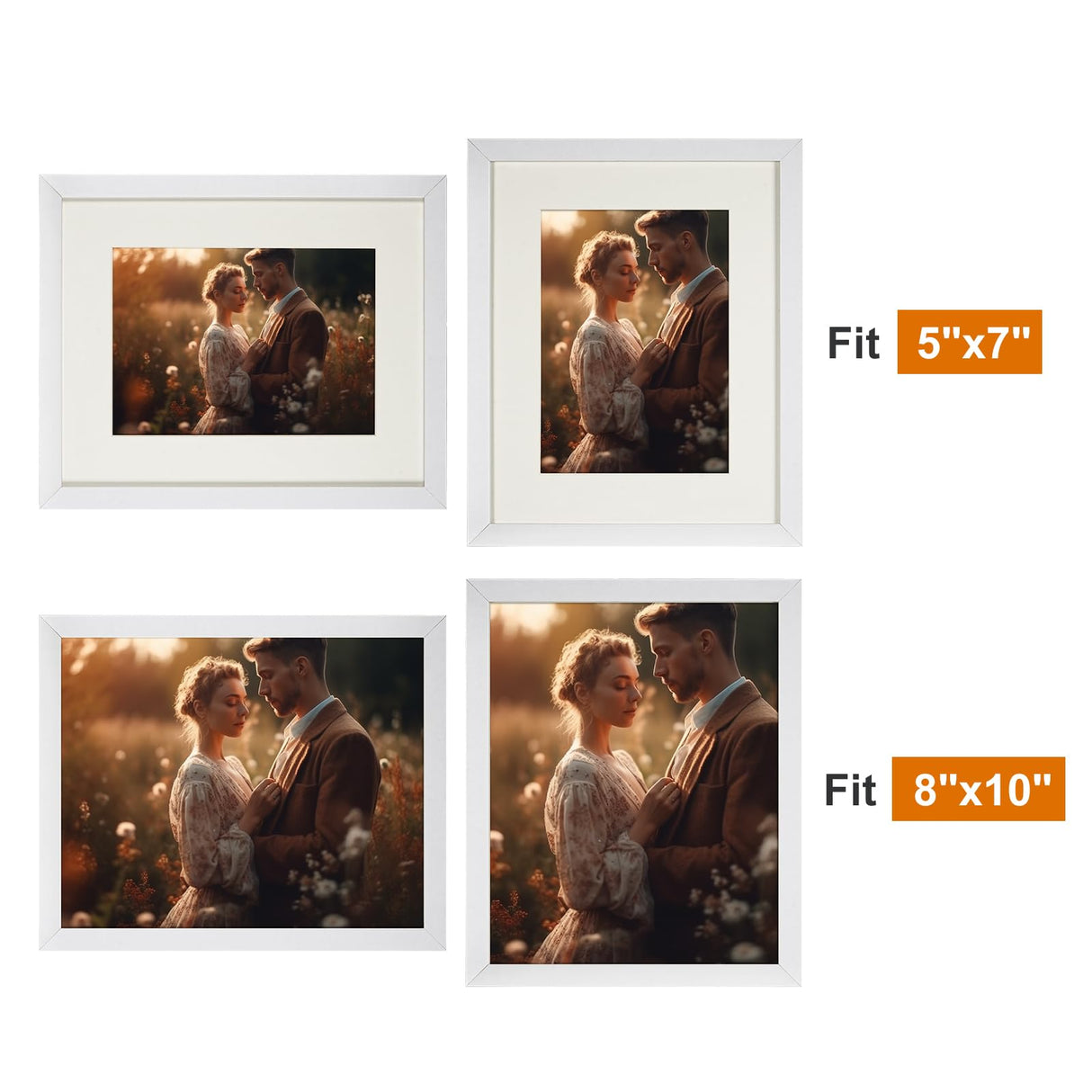 LBECUA 8x10 Picture Frame Set of 6, Display Pictures 8x10 without Mat or 5x7 with Mat, Horizontal and Vertical for Wall and Tabletop, White LBECUA