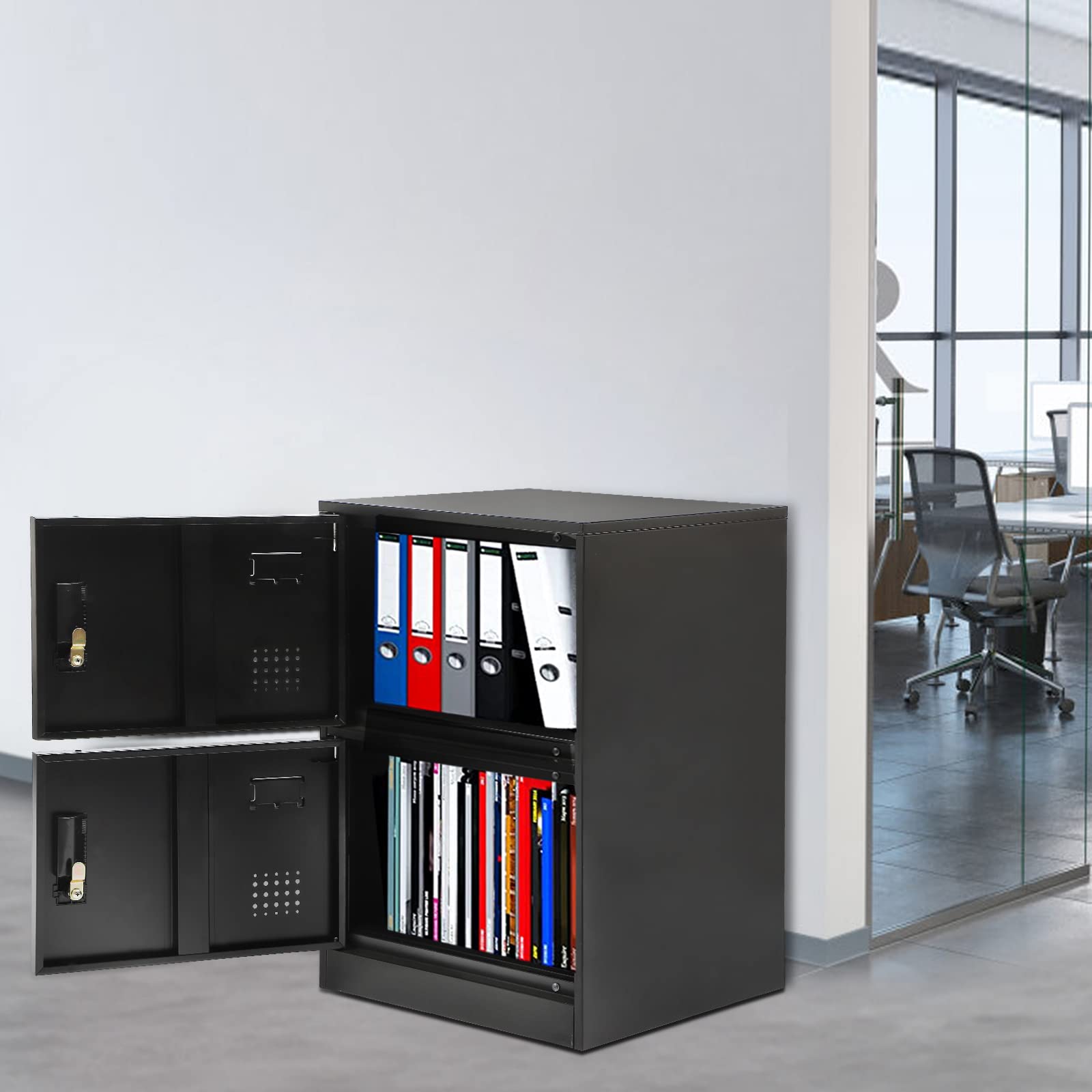 Steel Storage Cabinet, Vertical Stackable Storage Cabinet with Lock, 2 Doors, Metal Loker, Organizer for Office, Home, Garage, Gym, School (Black) - WoodArtSupply