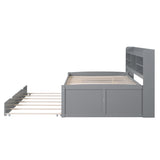 Merax Full Corner Bed Frame with Bookcase Storage, Daybed with Trundle & 3 Drawers Solid Wooden Platform Bedframe Captain Bed for Living Room,Bedroom & Guest Room, Grey Merax
