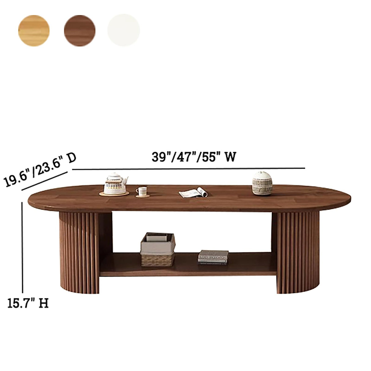 Farmhouse Coffee Table for Living Room,Solid Wood Coffee Table with Storage Shelf,Rectangle Center Table Oak Wooden Living Room Table Accent Cocktail End Table(39" W, White A) topjia