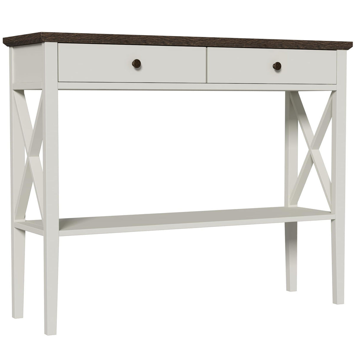 ChooChoo Farmhouse Console Table with Drawers, Narrow Wood Accent Sofa Table Entryway Table with Storage Shelf for Entryway, Front Hall, Hallway, Living Room, Antique White & Brown ChooChoo
