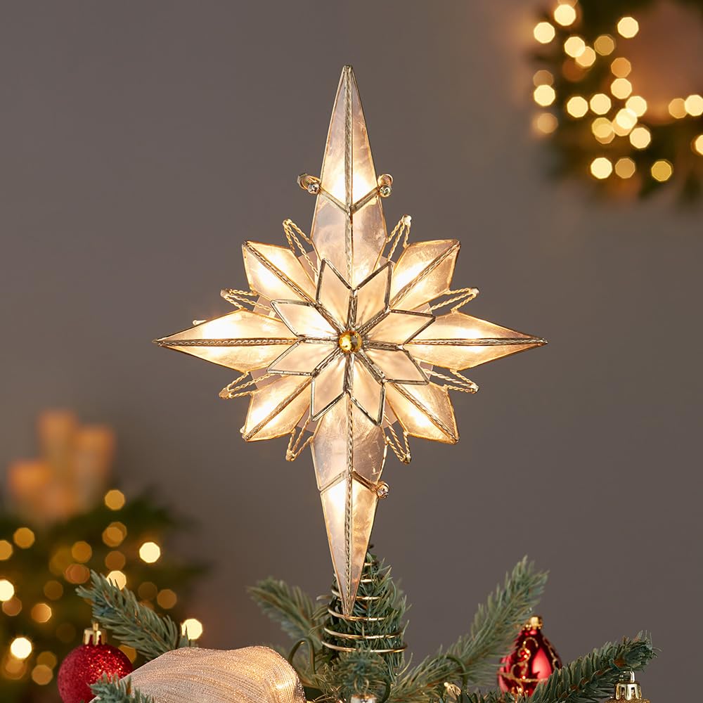 Kurt Adler UL3016 10-Light 10-Inch Capiz Classical Multi-Pointed Bethlehem Star Treetop Kurt S. Adler