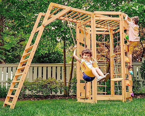 Avenlur Hawthorn 9-in-1 Outdoor Activity Center | Swing, Rock Wall, Monkey Bars | Ages 3-11 | Pine Wood Construction | Climbing Rope, Net Wall | Strength, Coordination, and Imagination-Boosting Fun Avenlur