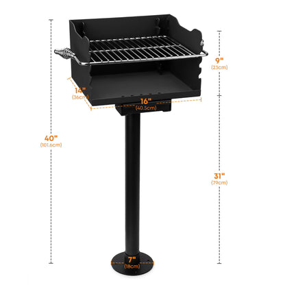 Stanbroil Outdoor Charcoal Barbecue Grill, Heavy Duty Steel Park Style Charcoal Grill with Stainless Steel Cooking Grate and Above/In Ground Base Post for Camping and Backyard