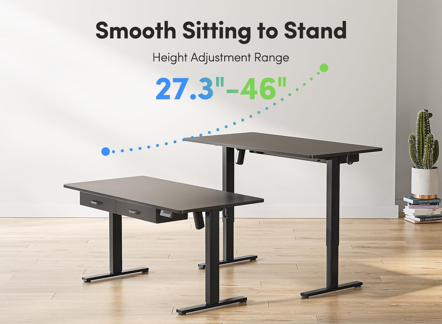 FEZIBO Adjustable Height Electric Standing Desk with Double Drawer, 48 x 24 Inches Stand Up Home Office Desk with Splice Tabletop, Black Frame/Black Top - WoodArtSupply