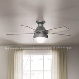 Hunter 59270 Anslee Indoor Low Profile Ceiling Fan with LED Light and Pull Chain Control, 46", Matte Silver Finish Hunter