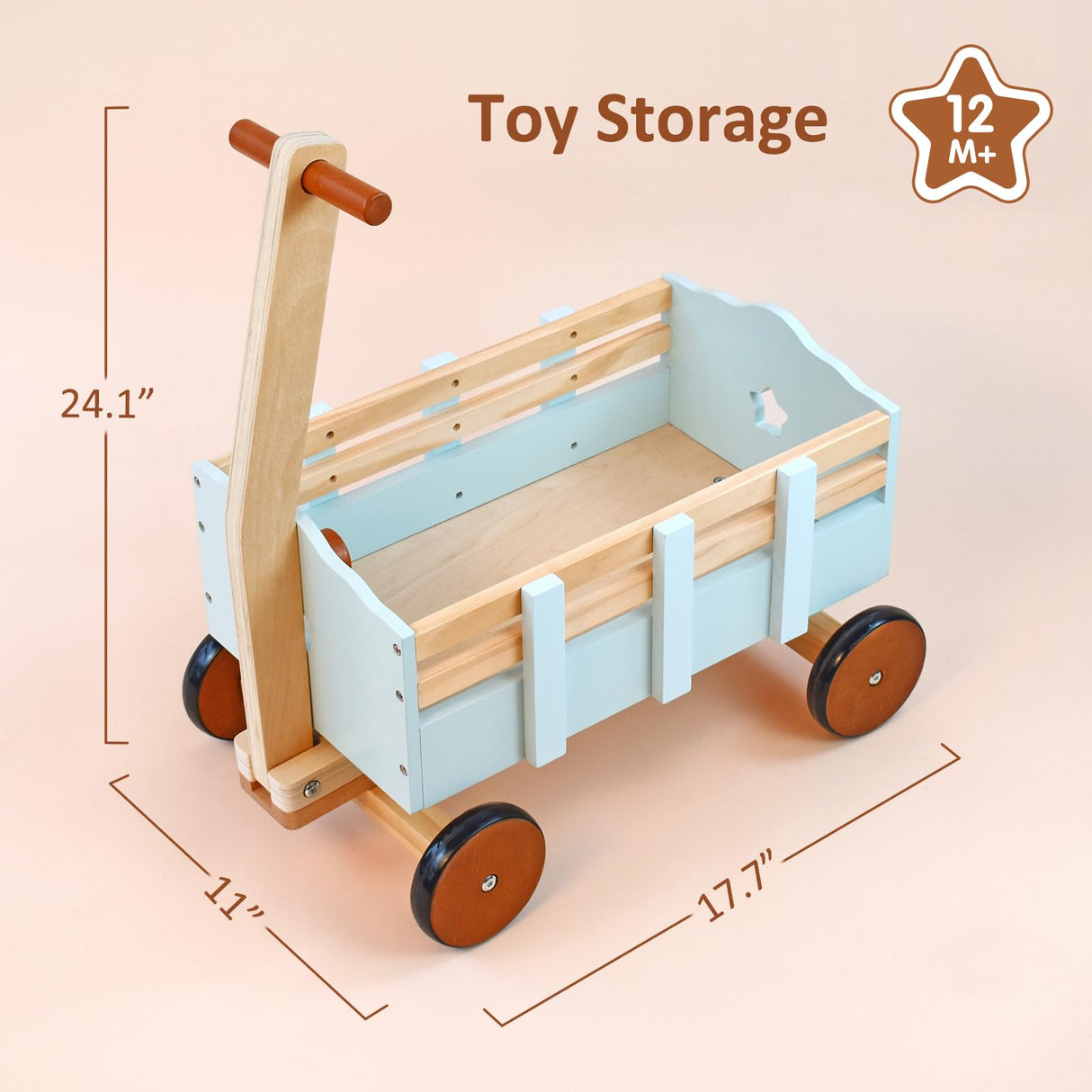 PairPear Kids Wagon Toy,Wooden Toys Cargo Walker Cart Wagon Stroller,Toddler Push and Pull Baby Walker Gift for Babies Boys and Girls PairPear