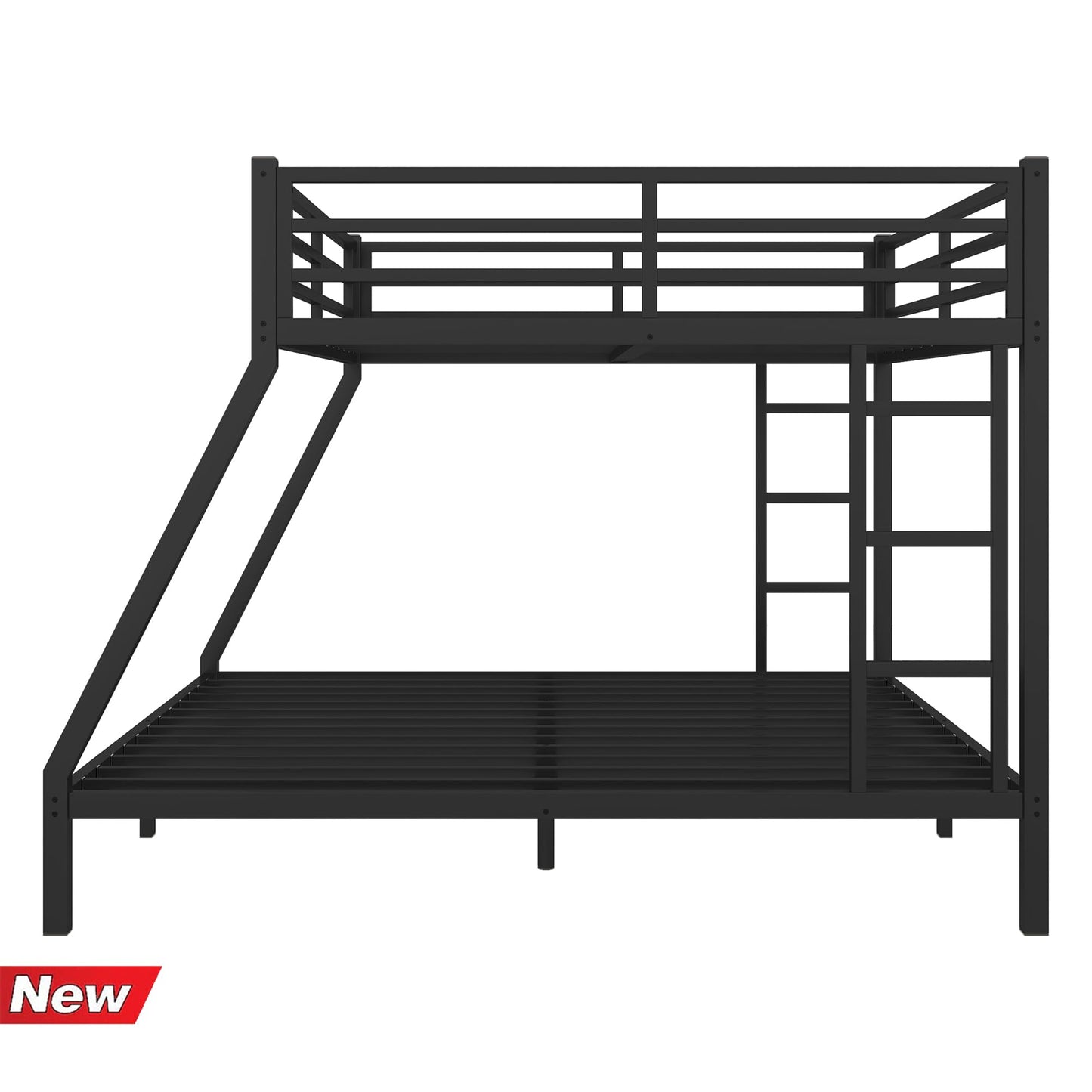 TSAMPA Latest Upgraded & Stronger Heavy Duty Black Metal Bunk Bed Frame Queen Over King Size, Thickened Safer More Stable Bunkbed King Bunk Bed (Easier to Assemble) (Queen Over King)