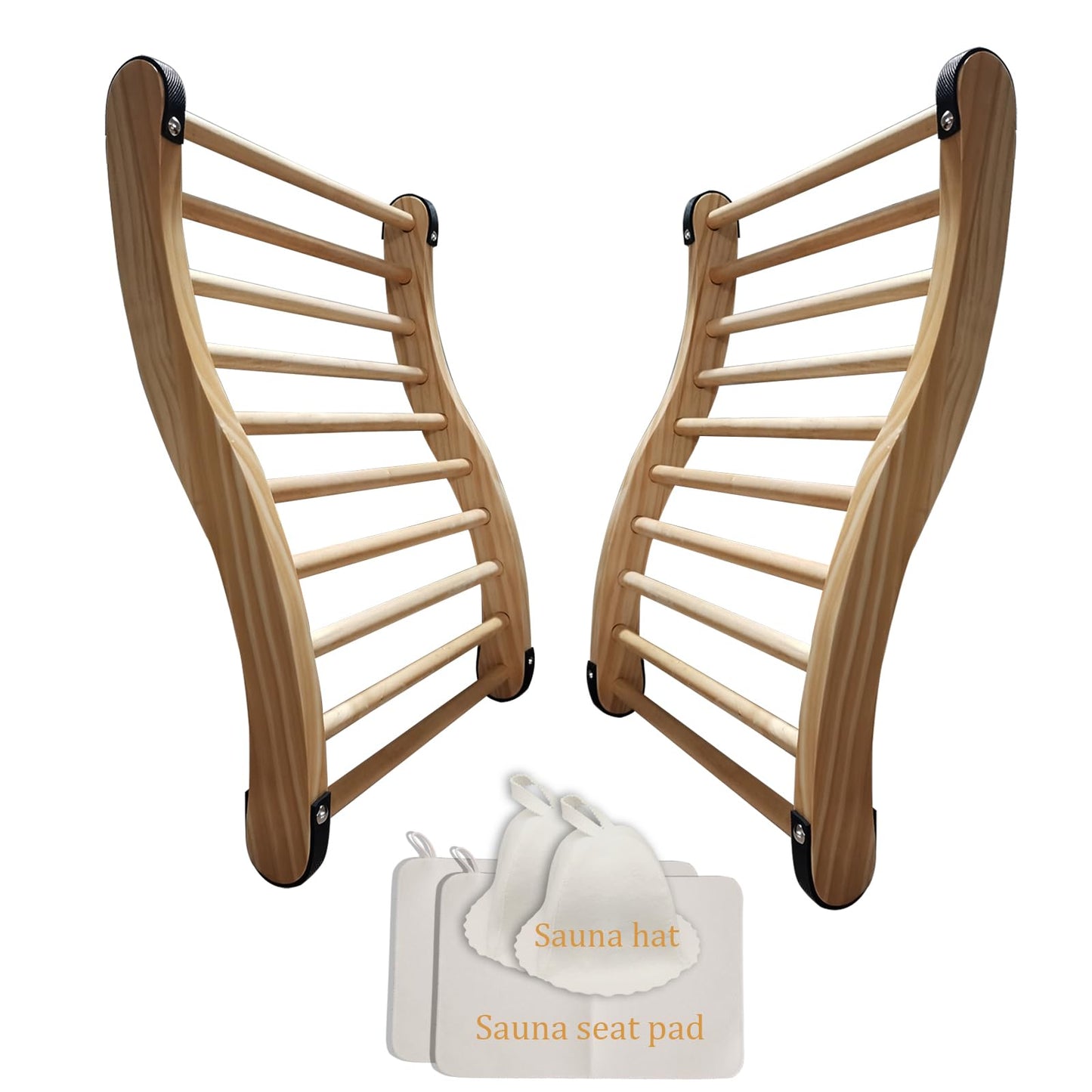 BESTNEWIE S-Shape Slip-Resistant Canadian Cedar Sauna Backrest Non-Toxic Sauna Backrest for Barrel or Infrared Sauna with Felt Sauna Hat and Seat Pad (2 Packs)