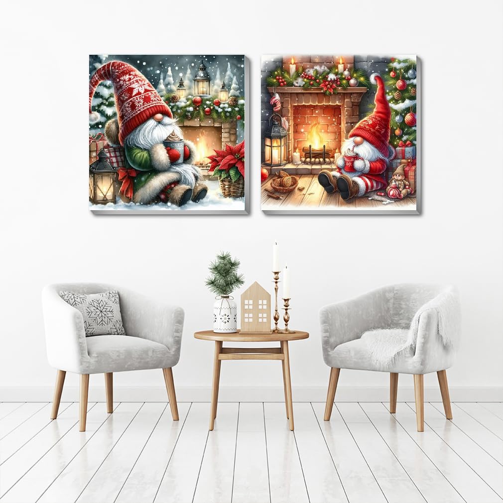 2 Pack Gnome Paint by Numbers Kit for Adults Beginner with Framed,Christmas Easy Adult Paint by Number Kits on Canvas DIY Painting for Beginners Art by Numbers for Home Wall Decor 10x10 Inch NEGEKFKX