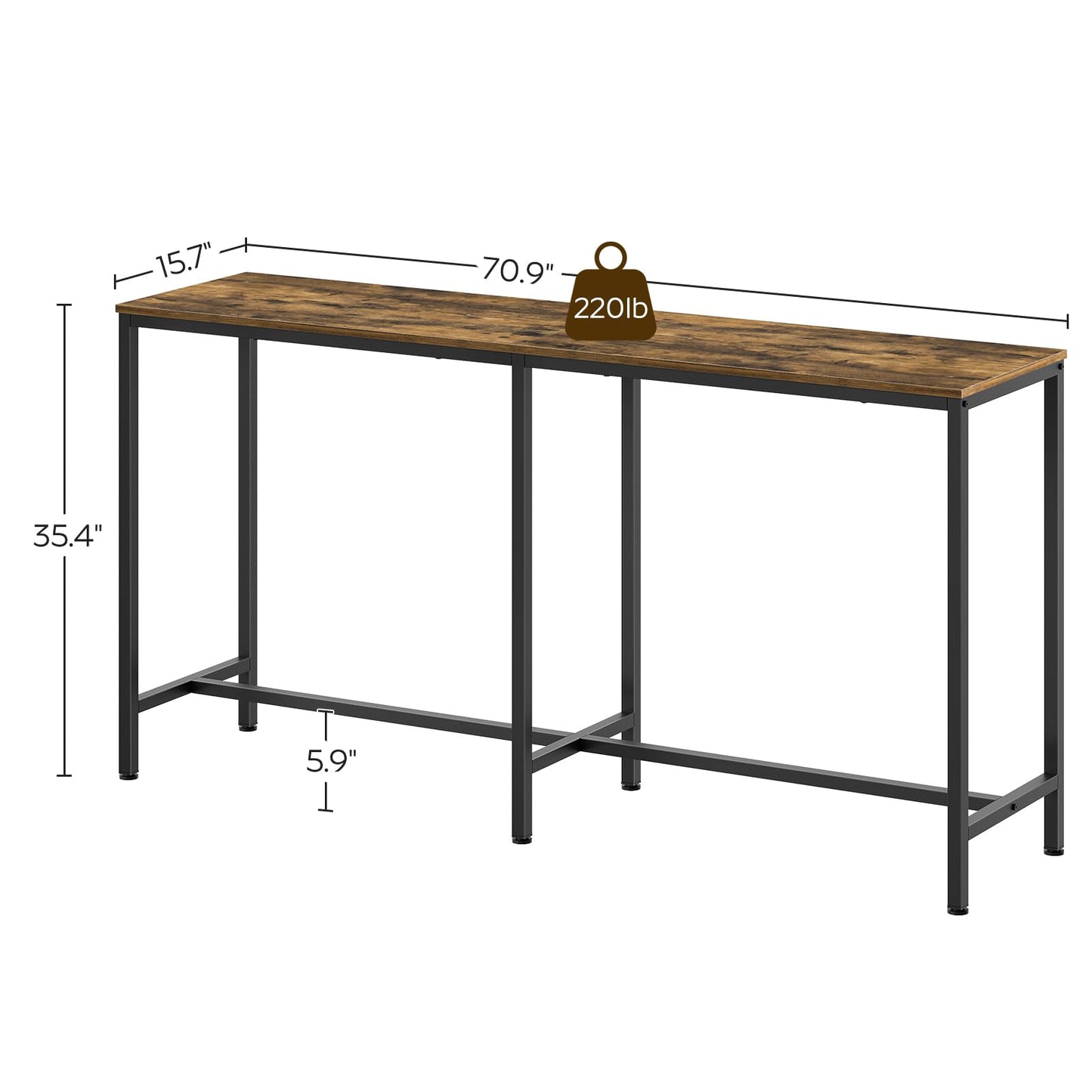 YATINEY 70.8" Long Bar Table, Counter Bar Height Table, High Top Table, Rectangular Hightop Table, Bar Pub Table, for Kitchen, Living Room, Dining Table, Entryway, Rustic Brown and Black BT08BR