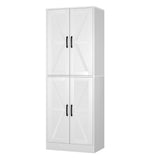IANUE Farmhouse Storage Cabinet - Pantry with 4 Doors, Tall Kitchen Pantry with Adjustable Shelves, Organizer, White Storage Cabinet for Kitchen Dining Room Bathroom IANUE