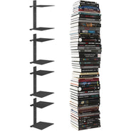 Floating Book Shelves for Wall, 8 Tier Invisible Bookshelves Heavy Duty Metal Loads 120LBS, Vertical Spine Book Tower Hanging Bookshelves, Shelves for Room Wall Mounted, 4 Pack Black Wawocs