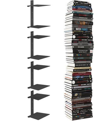 Floating Book Shelves for Wall, 8 Tier Invisible Bookshelves Heavy Duty Metal Loads 120LBS, Vertical Spine Book Tower Hanging Bookshelves, Shelves for Room Wall Mounted, 4 Pack Black