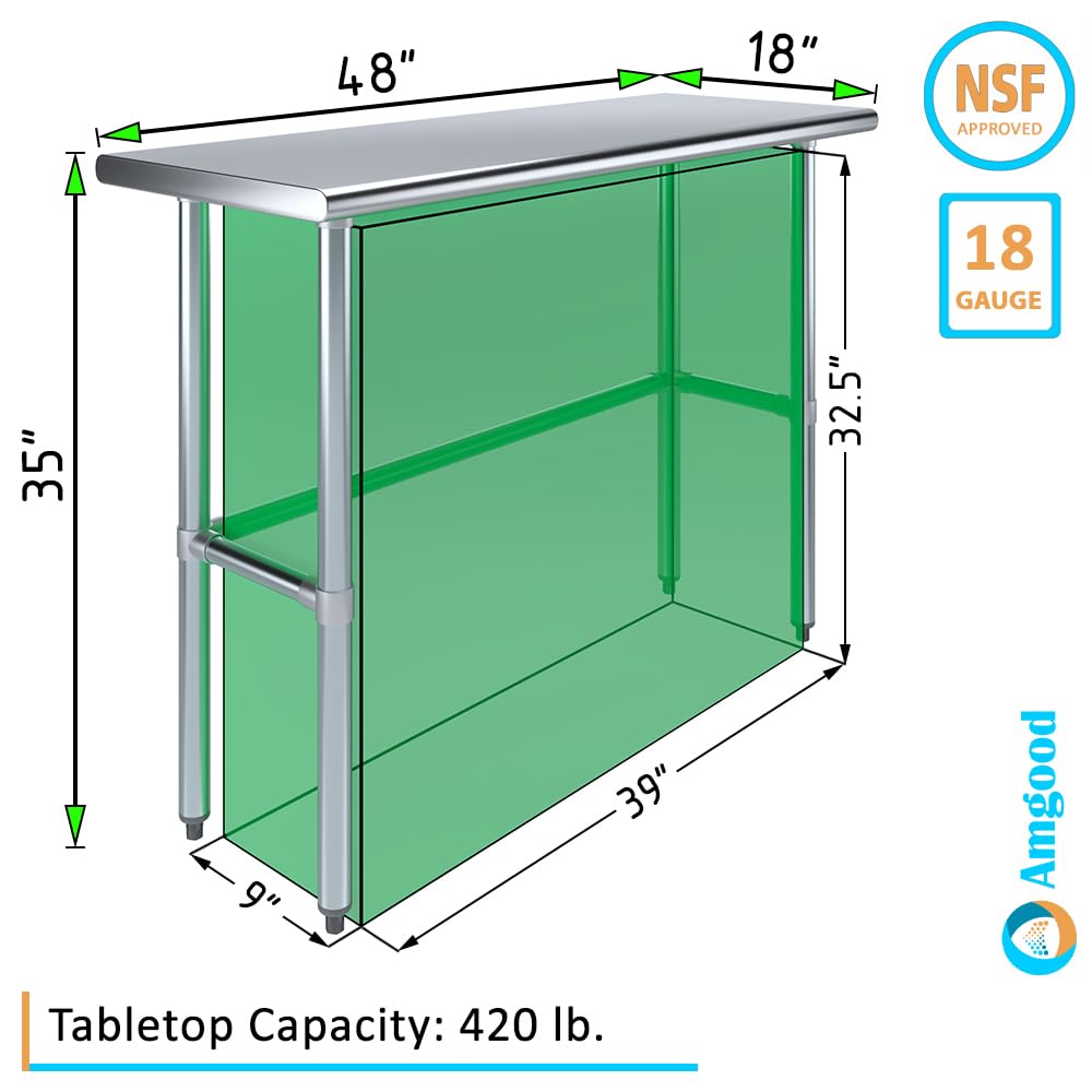 18" x 48" Open Base Stainless Steel Work Table | Residential & Commercial | Food Prep | Heavy Duty Utility Work Station | NSF - WoodArtSupply