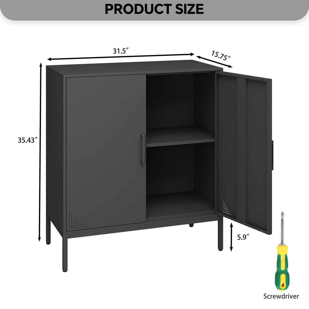 Steehoom Metal Storage Cabinet with Adjustable Shelves, Steel Buffet Sideboard for Entryway, Living Room, Dining Room, Kitchen, Office, Bar (Black) Steehoom