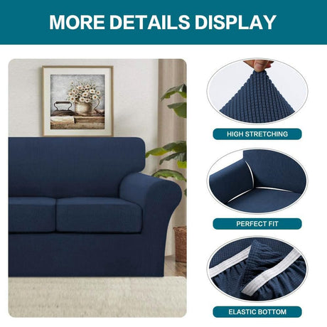 Turquoize 3 Piece Sofa Covers for 2 Cushion Couch Sofa Slipcover Soft Couch Cover for Dogs-Washable Sofa Furniture Covers with 2 Individual Cushion Covers, Thick Jacquard Fabric (Loveseat, Navy) Turquoize