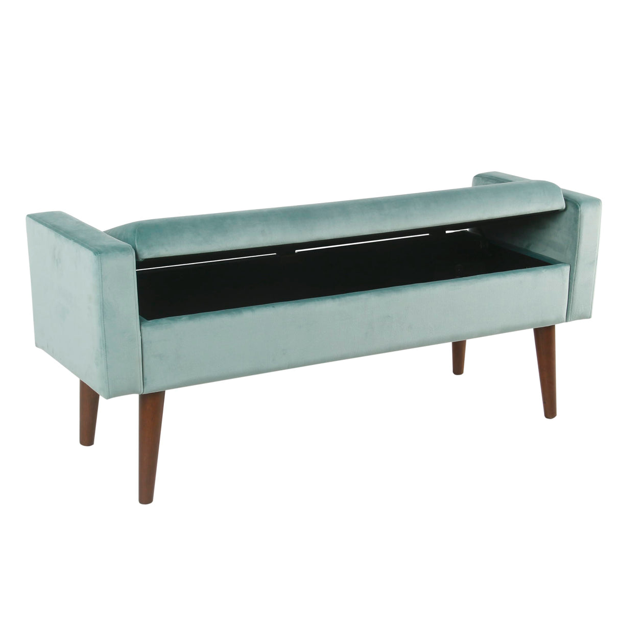 HomePop Home Decor | Upholstered Modern Velvet Storage Ottoman Bench | Ottoman Bench with Storage for Living Room & Bedroom | Decorative Home Furniture, Aqua Blue HomePop