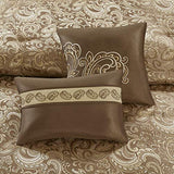 Madison Park Essentials Brystol 24 Piece Room in a Bag Faux Silk Comforter Jacquard Paisley Design Matching Curtains Down Alternative Hypoallergenic All Season Bedding-Set, Queen(90"x90"), Brown Madison Park