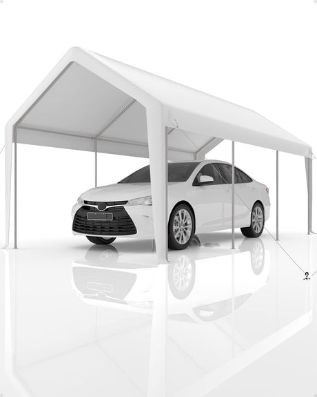 GarveeLife 20'x 13'x 11' Windproof Carport Top Replacement Cover Heavy-Duty Garage Top Tent Shelter Tarp Waterproof & UV Protected (Top Cover ONLY, Frame Not Included) White GarveeLife