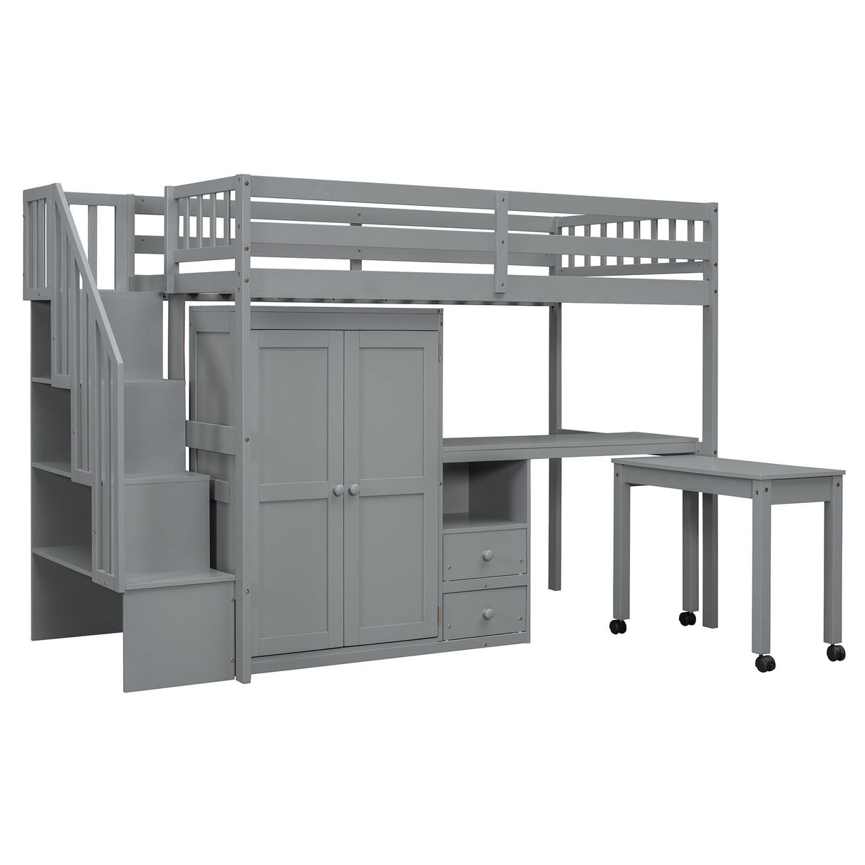 Harper & Bright Designs Twin Size Loft Bed with Stairs and Bookshelf, Wood Twin Storage Bed with Desk & Wardrobe, Space-Saving Multifunctional Furniture for Kids & Teens - Gray Harper & Bright Designs