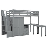 Harper & Bright Designs Twin Size Loft Bed with Stairs and Bookshelf, Wood Twin Storage Bed with Desk & Wardrobe, Space-Saving Multifunctional Furniture for Kids & Teens - Gray Harper & Bright Designs