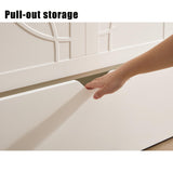 VYNELITO Queen Murphy Bed with Charging Station & Drawer, Wood Murphy Cabinet Bed Frame with Tri-Folding Mattress, Space-Saving Guest Folding Bed for Bedroom Living Room Office Guestroom-White VYNELITO