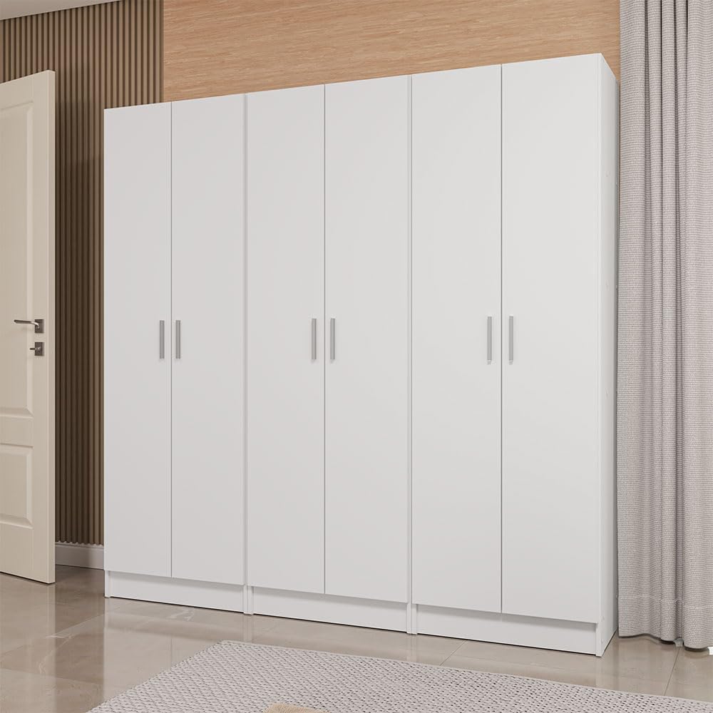 Madesa Wardrobe Armoire Closet Pantry Storage Cabinet with 6 Doors and 15 Utility Shelves 71" L Wooden Organization Unit for Bedroom, Office, Laundry Room, Kitchen, and Garage - White Madesa