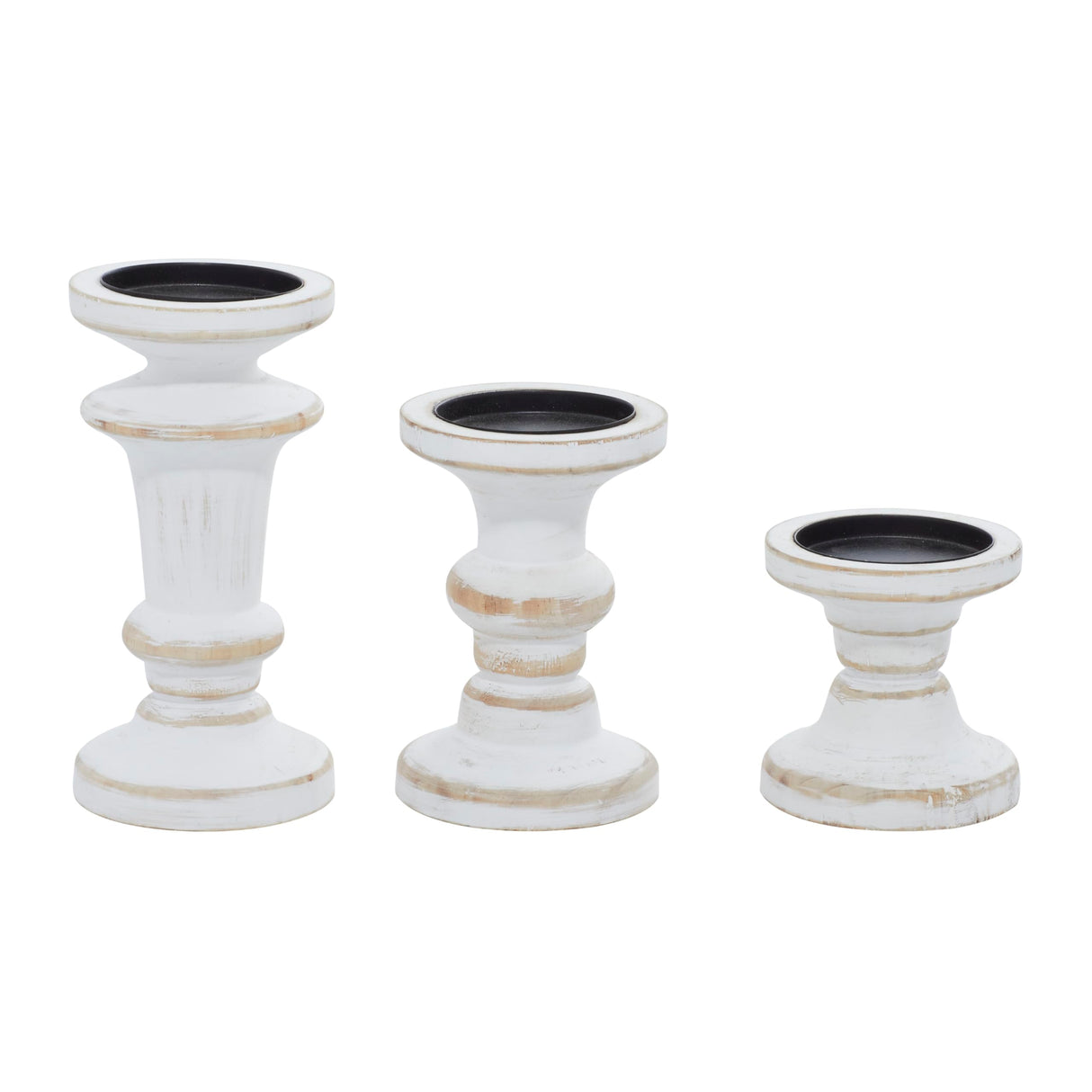 Deco 79 Wood Decorative Candle Holder Candle Stand, Set of 3 Candlestick Holder 8", 6", 4"H, White Deco 79