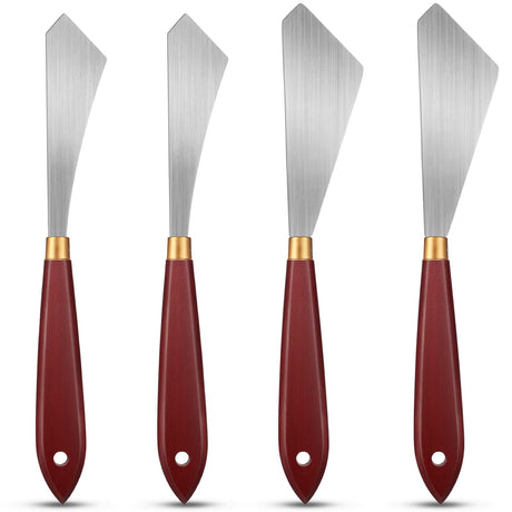 Palette Knife Stainless Steel Painting Knife Set, Painting Art Spatula with Wood Handle Metal Artist Knives, Oil Painting Accessories Color Mixing Scraper for Oil Canvas Acrylic Painting, Red 4 Piece Psyqtsuary