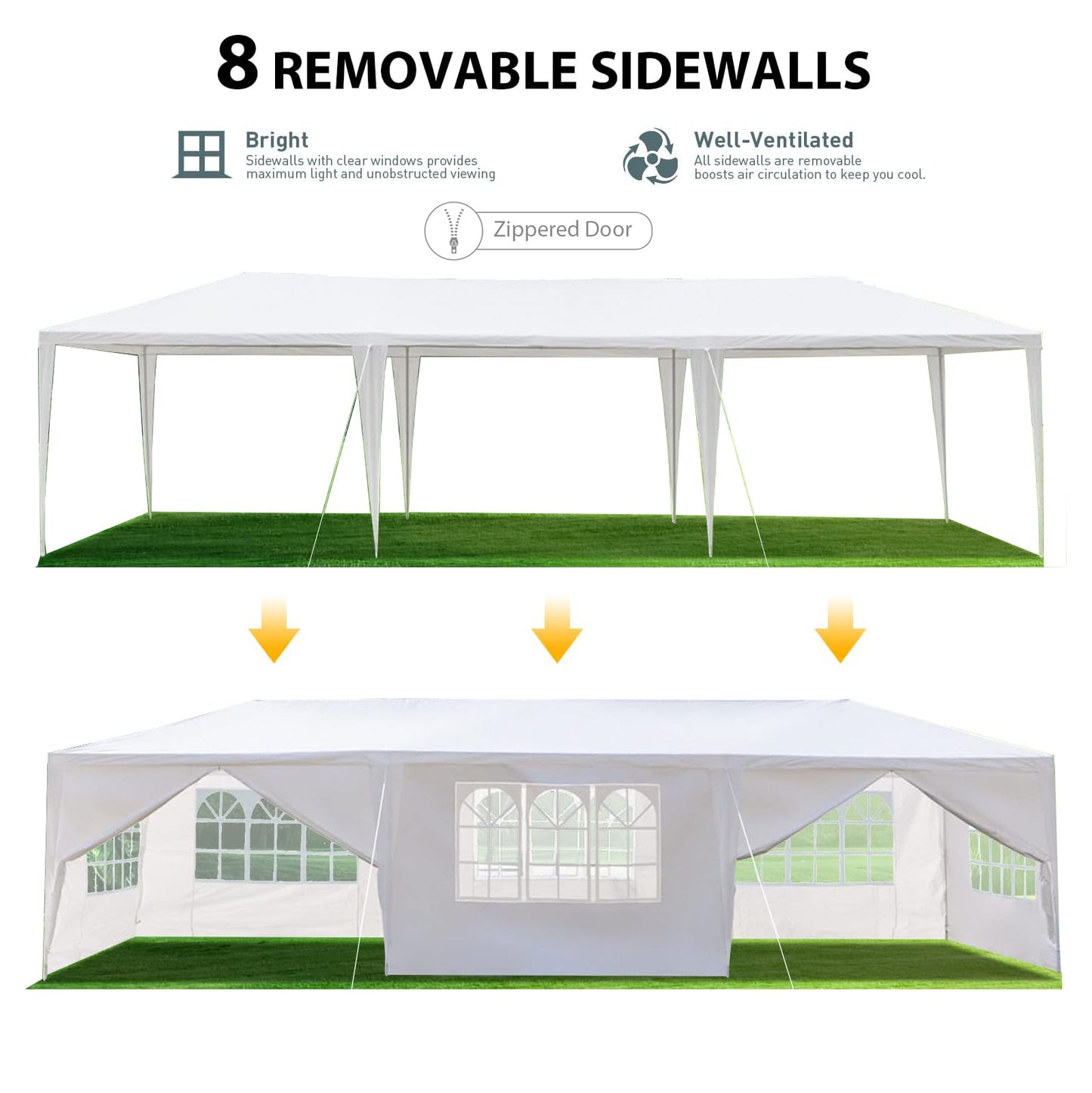 ONUUNPY Party Tent 10'x30' Outdoor Wedding Canopy Tents for Parties with with 5 Removable Sidewalls for Holiday Birthday Graduation BBQ Heavy Duty Event Booths Waterproof Gazebo Shelter(White