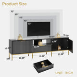 Bestier 70” Fluted TV Stand with LED Lights, Black TV Stand for TVs Up to 80", Modern Entertainment Center with Storage, TV Console, Media Console for Living Room Bedroom Bestier